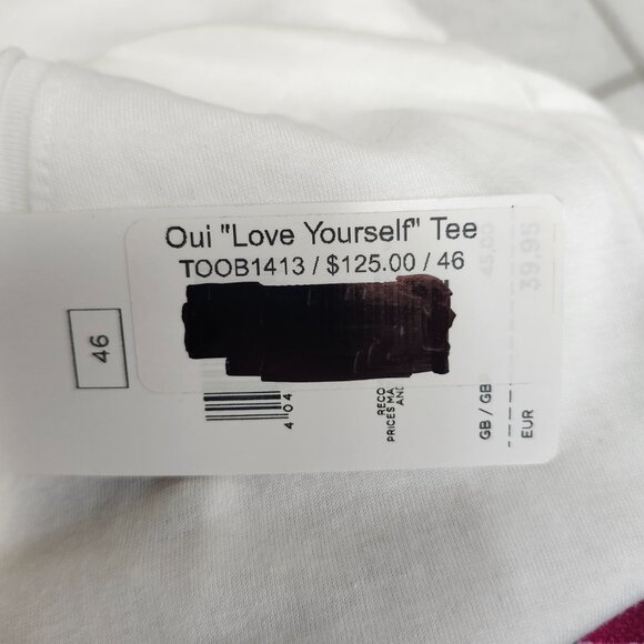 Oui Women's White/Blue Graphic "Love Yourself" Tee Size 16 - Picture 6 of 10